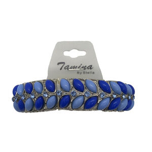 Tamina by Stella French Blue/Cobalt Blue Beaded 3" Stretch Bracelet Silver Band